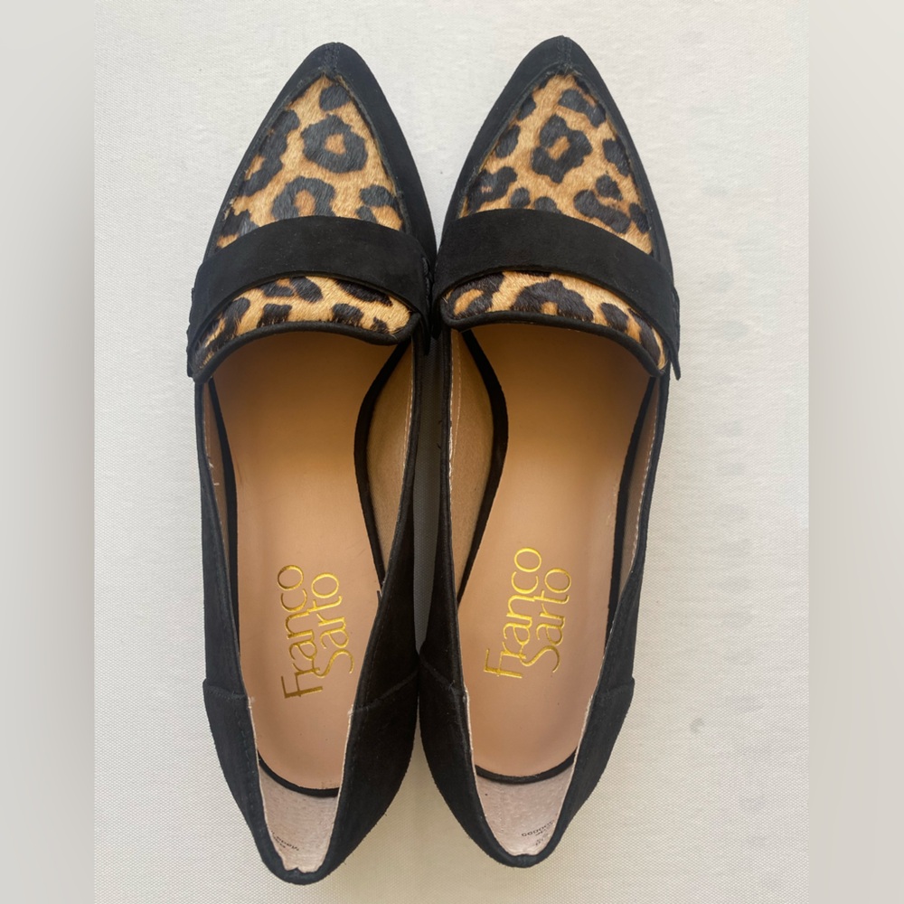Franco Sarto Black and Leopard Print Women's Loafers